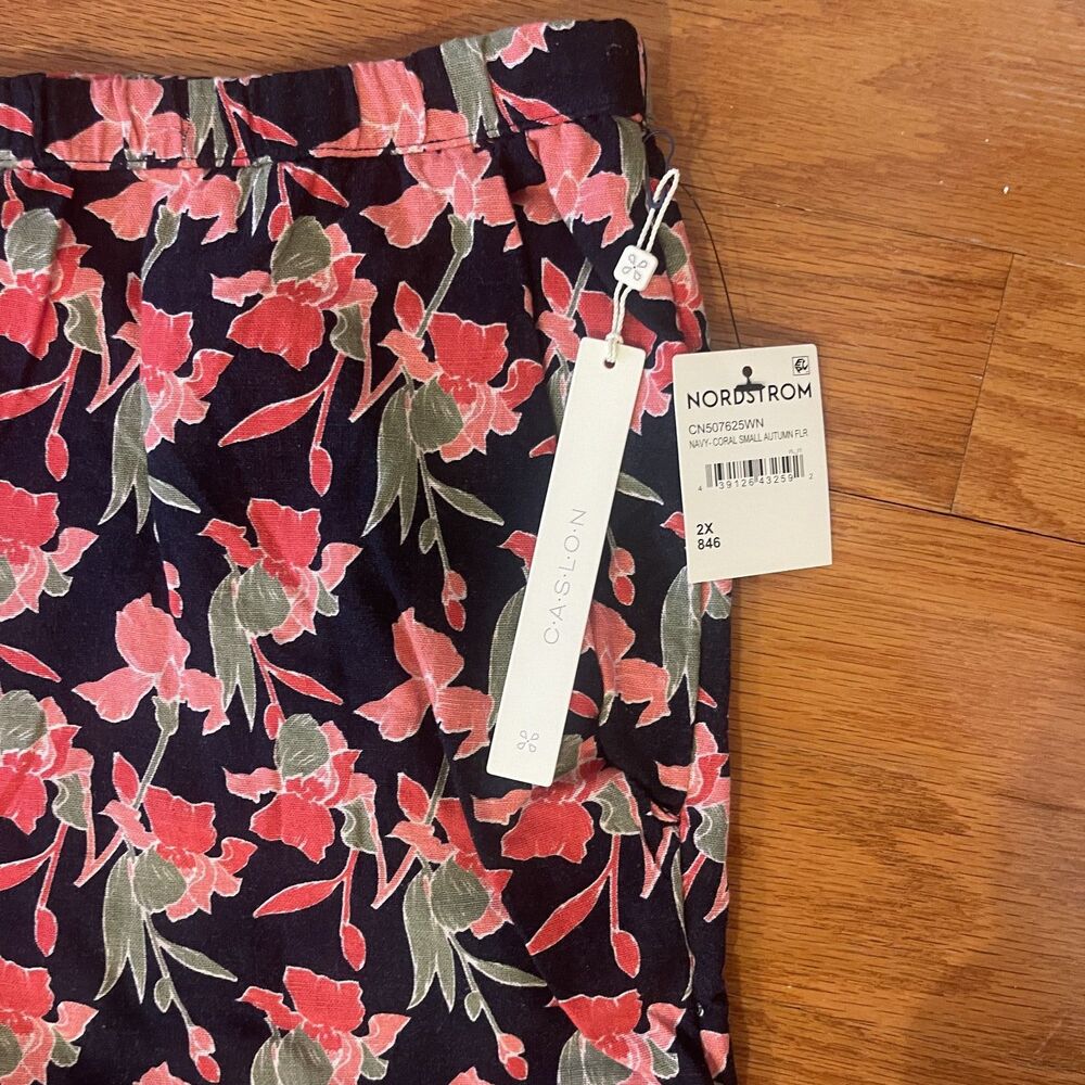 Caslon Floral Linen Blend Wide Leg Pants 2X Pull On Elastic Waist Coastal Summer - Picture 6 of 13